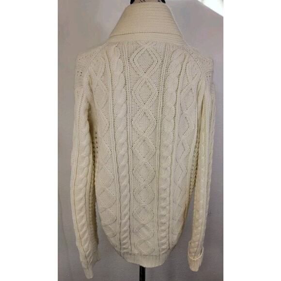 The Broadway Grandpa Cardigan Sweater Large Cable Knit Shawl Collard Fisherman - Picture 7 of 11